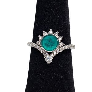 Bomb Party Womens Ring Sz 6 Lab Created Brazilian Emerald Fused w/Genuine Quartz